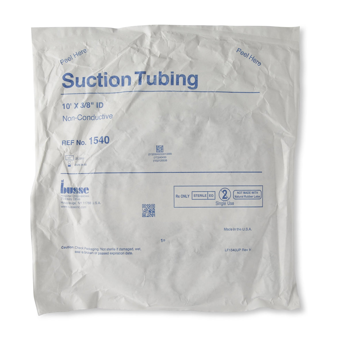 Busse Liposuction Tubing, 9.5 millimeter Inner Diameter, 10 Foot Length-Liposuction Tubing Busse Clear 3/8 Inch I.D. 10 Foot Length PVC Sterile