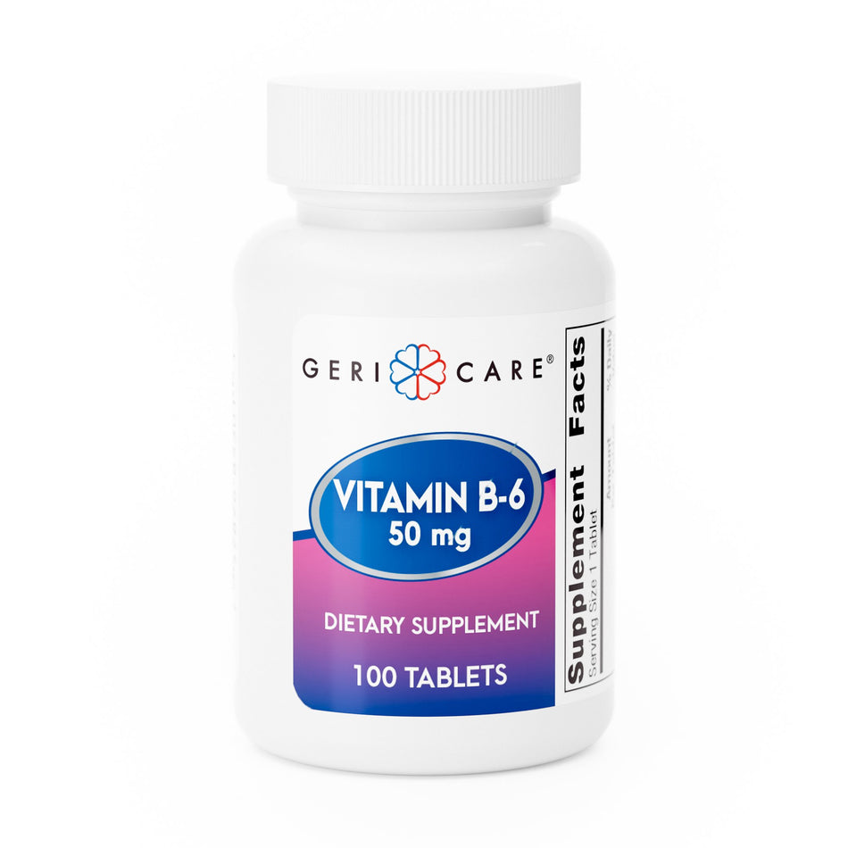 Geri-Care Vitamin B-6 Supplement-Vitamin Supplement Geri-Care Vitamin B6 50 mg Strength Tablet 100 per Bottle