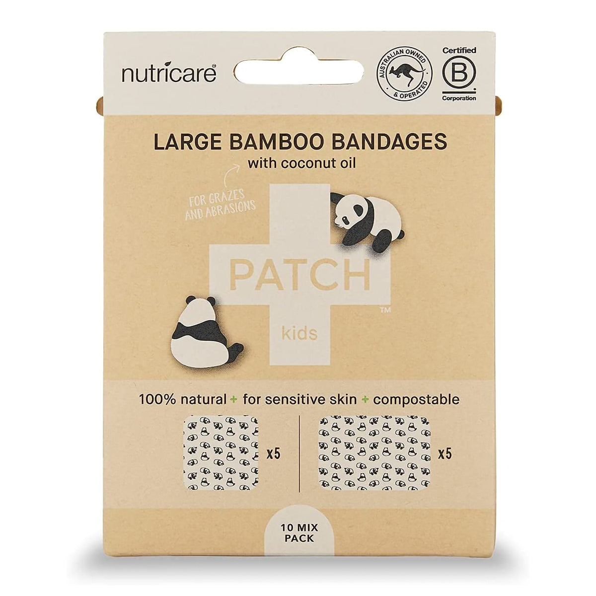 Patch Kids (Panda Design) Adhesive Strip with Coconut Oil, 2 x 3 Inch / 3 x 3 Inch-Adhesive Strip Patch Kids 2 X 3 Inch / 3 X 3 Inch Bamboo / Coconut Oil Rectangle / Square Kid Design (Panda) Sterile