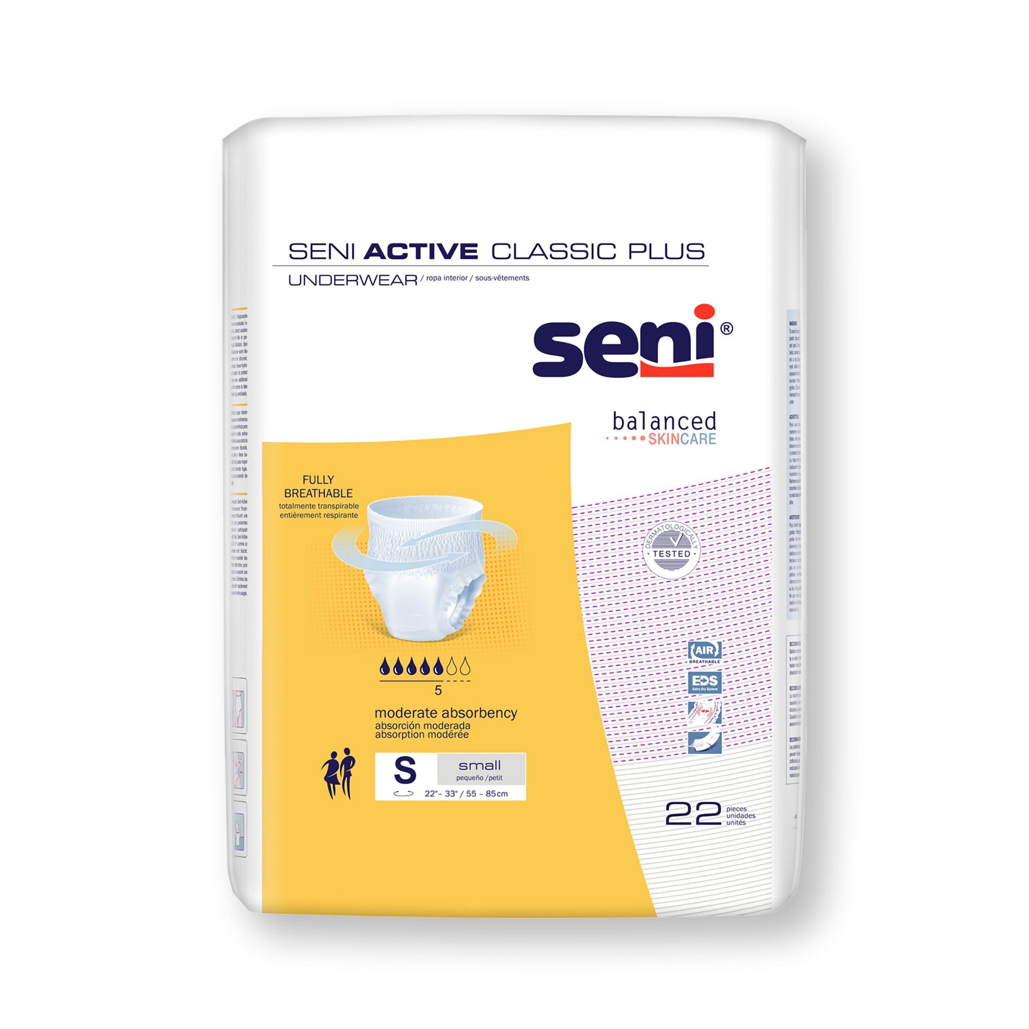 Seni Active Classic Plus Moderate Absorbent Underwear, Small-Unisex Adult Absorbent Underwear Seni Active Classic Plus Pull On with Tear Away Seams Small Disposable Moderate Absorbency