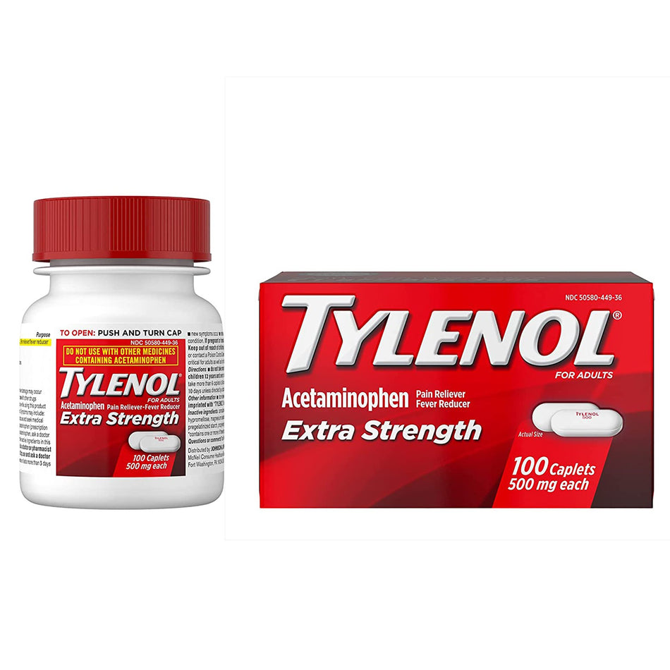 Tylenol Extra Strength Acetaminophen Pain Relief-Pain Relief Tylenol 500 mg Strength Acetaminophen Caplet 100 per Bottle