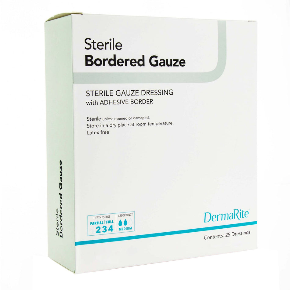 DermaRite� Sterile Gauze Adhesive Dressing, 4 x 5 Inch-Island Dressing DermaRite� Bordered Gauze 4 X 5 Inch Rectangle Sterile