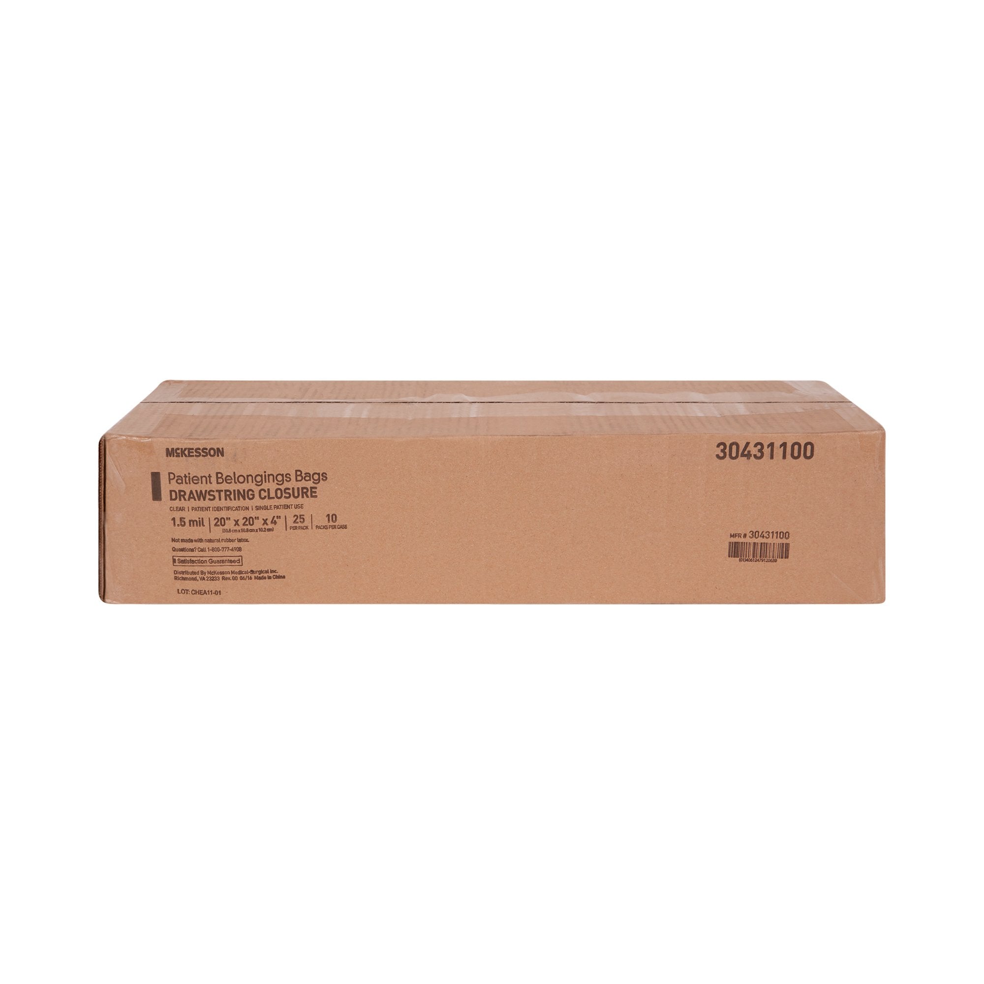 McKesson Patient Belongings Bag, Clear-Patient Belongings Bag McKesson 4 X 20 X 20 Inch Polyethylene Drawstring Closure Clear