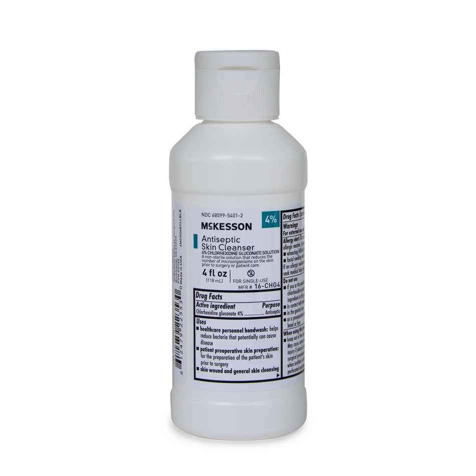 McKesson Antiseptic Skin Cleanser, 4-ounce Flip-Top Bottle-Antiseptic Skin Cleanser McKesson 4 oz. Flip-Top Bottle 4% Strength CHG (Chlorhexidine Gluconate) / Isopropyl Alcohol NonSterile