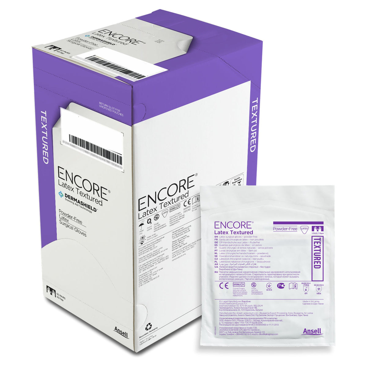 Encore Latex Textured Surgical Glove, Size 8.5, Ivory-Surgical Glove ENCORE Latex Textured Size 8.5 Sterile Latex Standard Cuff Length Fully Textured Ivory Chemo Tested