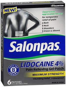 Salonpas Lidocaine Topical Pain Relief Patch-Topical Pain Relief Salonpas 4% Strength Lidocaine Patch 6 per Box