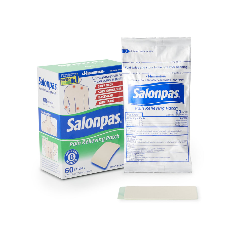 Salonpas Camphor / Menthol / Methyl Salicylate Topical Pain Relief-Topical Pain Relief Salonpas 3.1% - 6% - 10% Strength Camphor / Menthol / Methyl Salicylate Patch 60 per Box