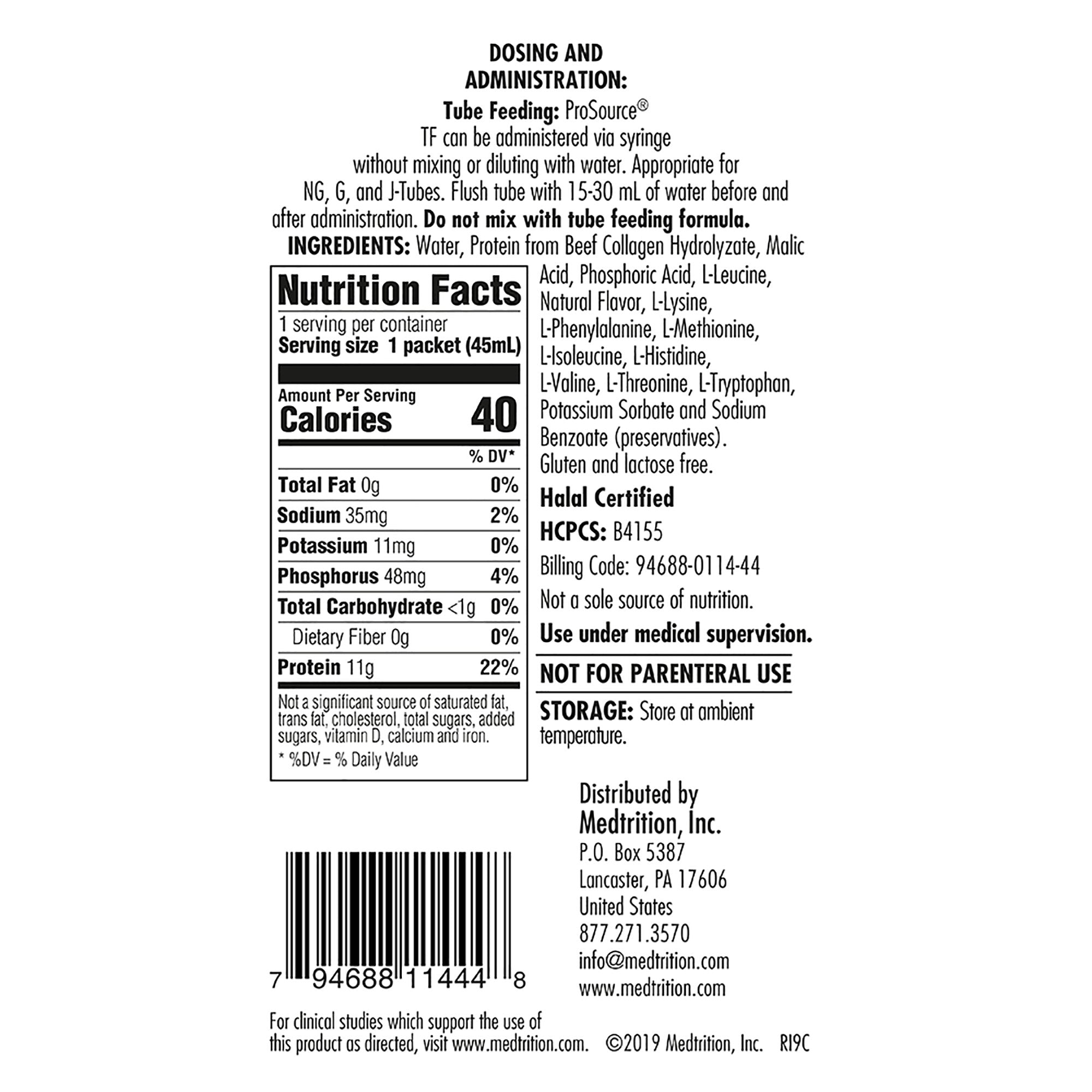 ProSource TF Ready to Hang Tube Feeding Formula, 45 mL Pouch-Tube Feeding Formula ProSource TF Unflavored Liquid 45 mL Pouch