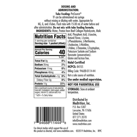 ProSource TF Ready to Hang Tube Feeding Formula, 45 mL Pouch-Tube Feeding Formula ProSource TF Unflavored Liquid 45 mL Pouch