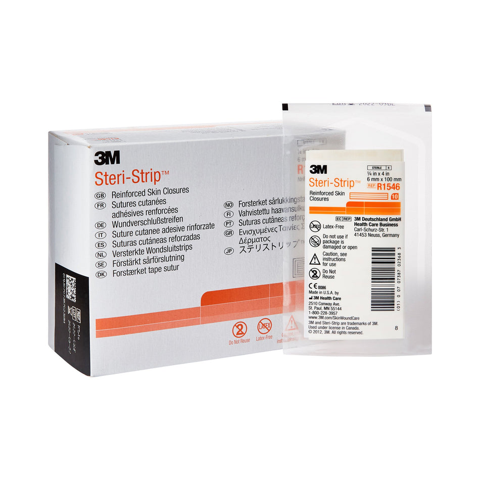 3M Steri-Strip Skin Closure Strip, 1/4 X 4 Inch-Skin Closure Strip Steri-Strip 1/4 X 4 Inch Nonwoven Material Reinforced Strip White