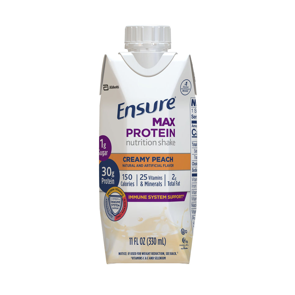 Ensure Max Protein Nutrition Shake, Peach, 11-ounce carton-Oral Supplement Ensure Max Protein Nutrition Shake Creamy Peach Flavor Liquid 11 oz. Reclosable Carton