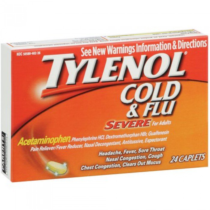 Tylenol Cold + Flu Severe Caplets for Adults-Cold and Cough Relief Tylenol Cold & Flu Severe 325 mg - 5 mg - 200 mg - 15 mg Strength Caplet 24 per Bottle