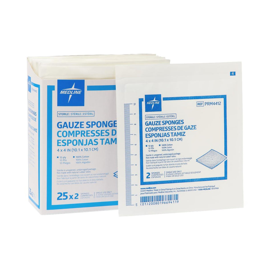 Medline Sterile Gauze Sponge, 4 x 4 Inch, 12-Ply-Gauze Sponge Medline Essentials 4 X 4 Inch 12-Ply Sterile 2 per Pack