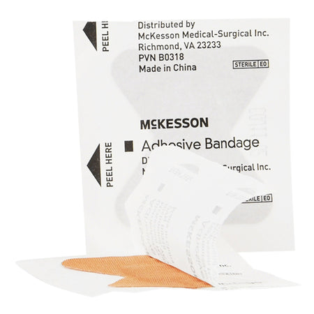McKesson Fingertip Tan Adhesive Strip, Small-Adhesive Strip McKesson 1.7 X 2 Inch Fabric Fingertip Tan Sterile