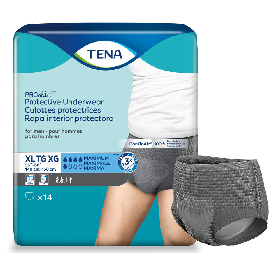 Tena ProSkin Maximum Absorbent Underwear for Men, Extra Large-Male Adult Absorbent Underwear TENA ProSkin Pull On with Tear Away Seams X-Large Disposable Moderate Absorbency