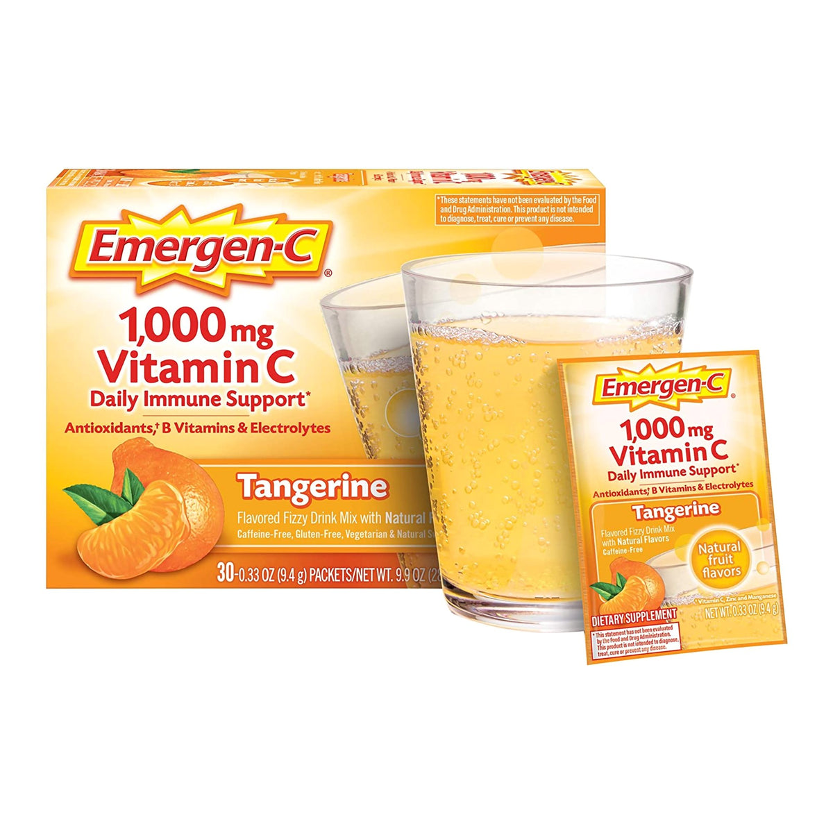 Emergen-C Vitamin C Daily Immune Support Drink Mix, Super Tangerine Flavor-Oral Supplement Emergen-C Daily Immune Support Tangerine Flavor Powder 0.30 oz. Individual Packet