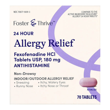 Foster & Thrive 24 Hour Allergy Relief Fexofenadine HCl USP 180 mg Tablets-Allergy Relief Foster & Thrive 180 mg Strength Tablet 70 per Bottle