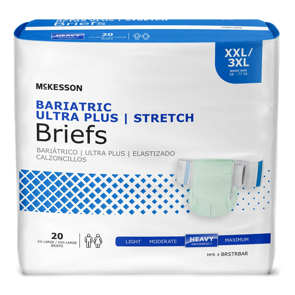 McKesson Ultra Plus Stretch Heavy Absorbency Incontinence Brief, Bariatric-Unisex Adult Incontinence Brief McKesson Ultra Plus Stretch 2X-Large / 3X-Large Disposable Heavy Absorbency