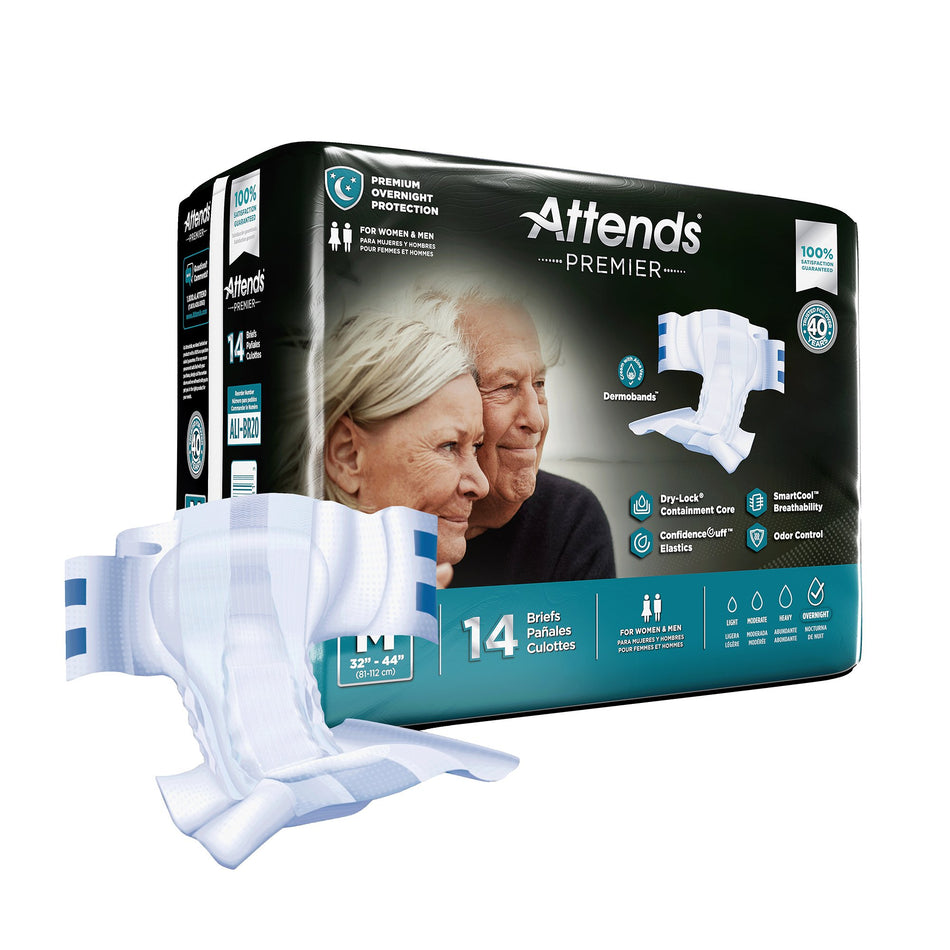 Attends Premier Briefs, Medium-Unisex Adult Incontinence Brief Attends Premier Medium Disposable Heavy Absorbency