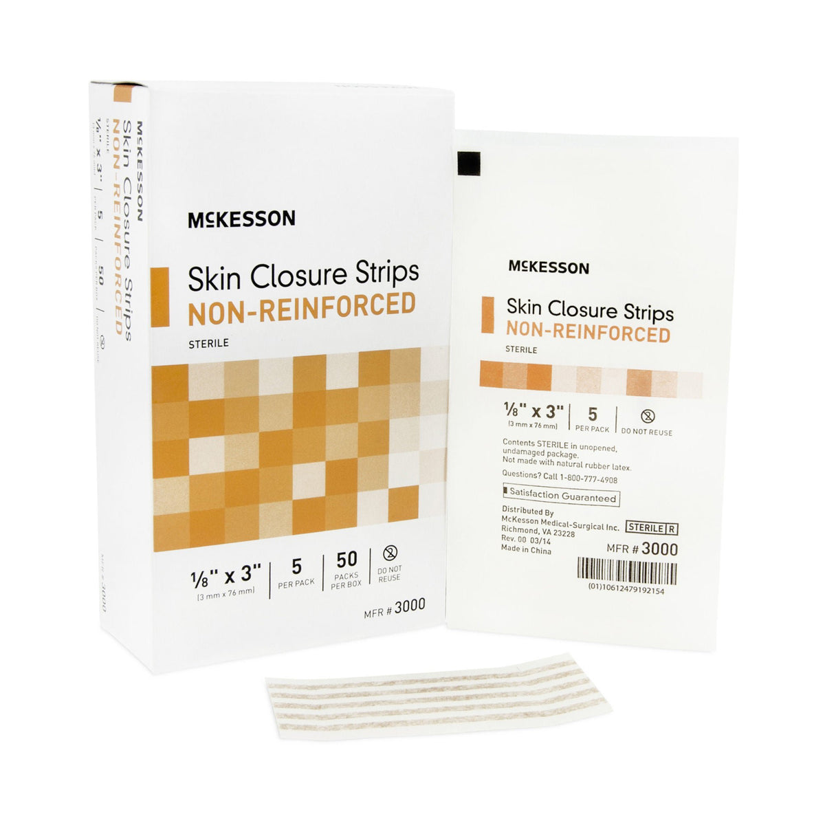 McKesson Nonreinforced Skin Closure Strip, 1/8 x 3 in. - Wound Closure>Skin Closure Strips - McKesson Brand