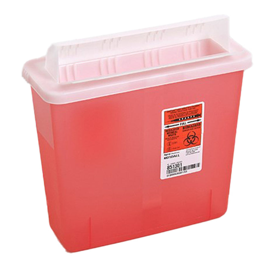 In-Room Multi-purpose Sharps Container, 1-1/4 Gallon, 11 x 10 x 4 Inch-Sharps Container In-Room Translucent Red Base 11 H X 10-3/4 W X 4-3/4 D Inch Horizontal Entry 1.25 Gallon