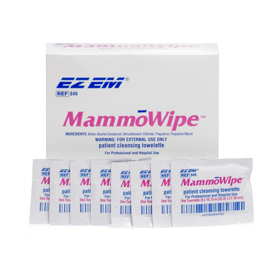 EZ EM Mammography Wipe 5x5in Scented Benzalkonium Chloride Ethyl Alcohol 600103-Mammography Cleansing Towelette EZ EM Individual Packet Scented 50 Count