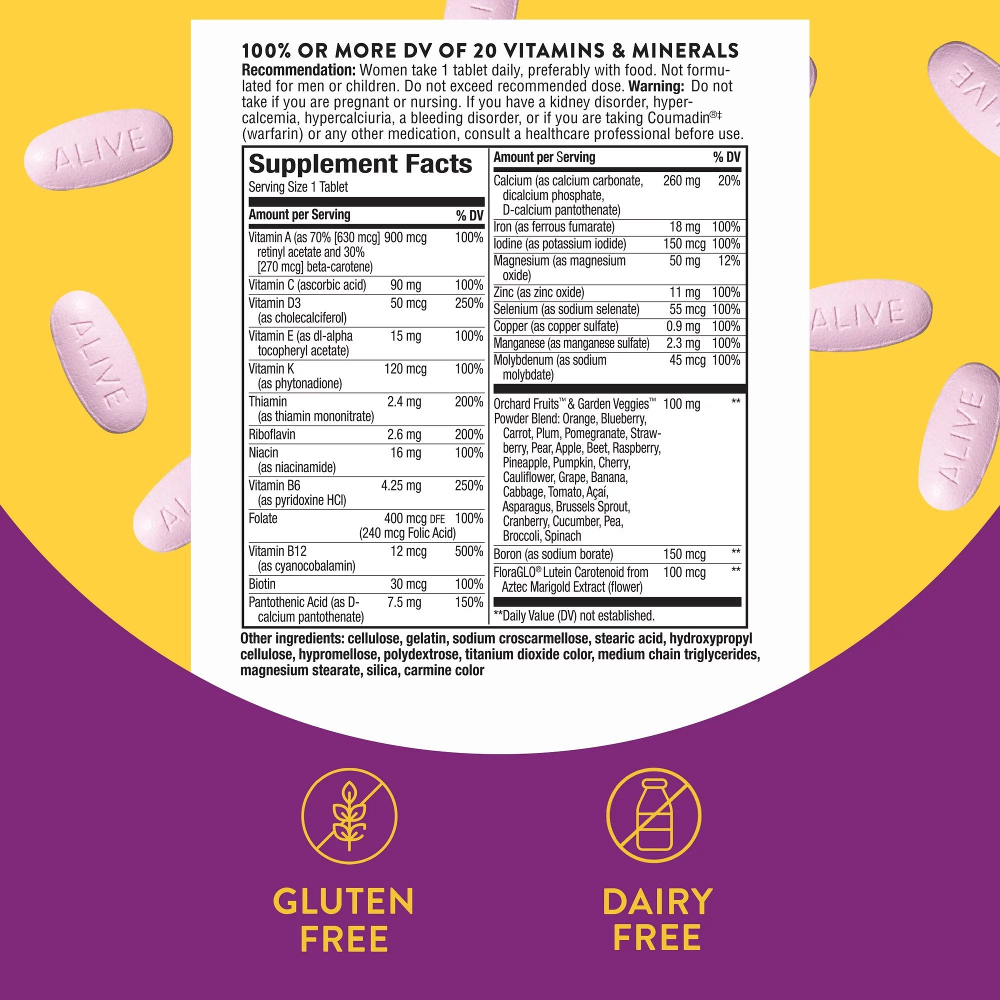 Nature's Way Alive! Women's Energy Complete Multivitamin Tablets-Multivitamin Supplement Alive! Womens Energy Complete Vitamin A / Vitamin C 900 mcg / 90 mg Strength Tablet 50 per Box