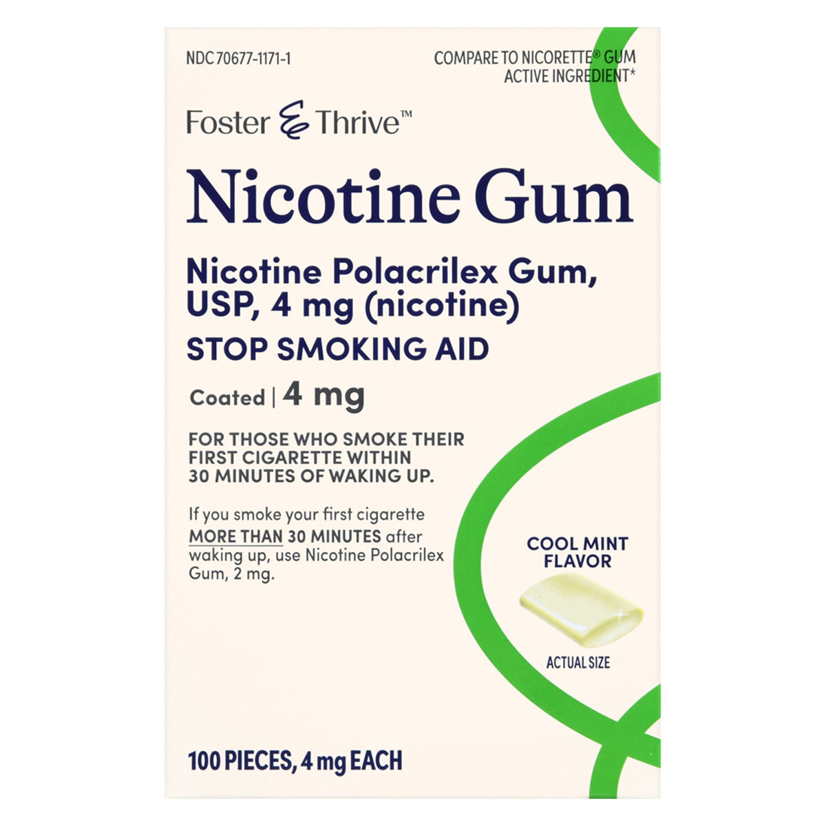 Foster & Thrive Nicotine Polacrilex 4 mg (Nicotine) Gum, Cool Mint-Stop Smoking Aid Foster & Thrive 4 mg Strength Gum