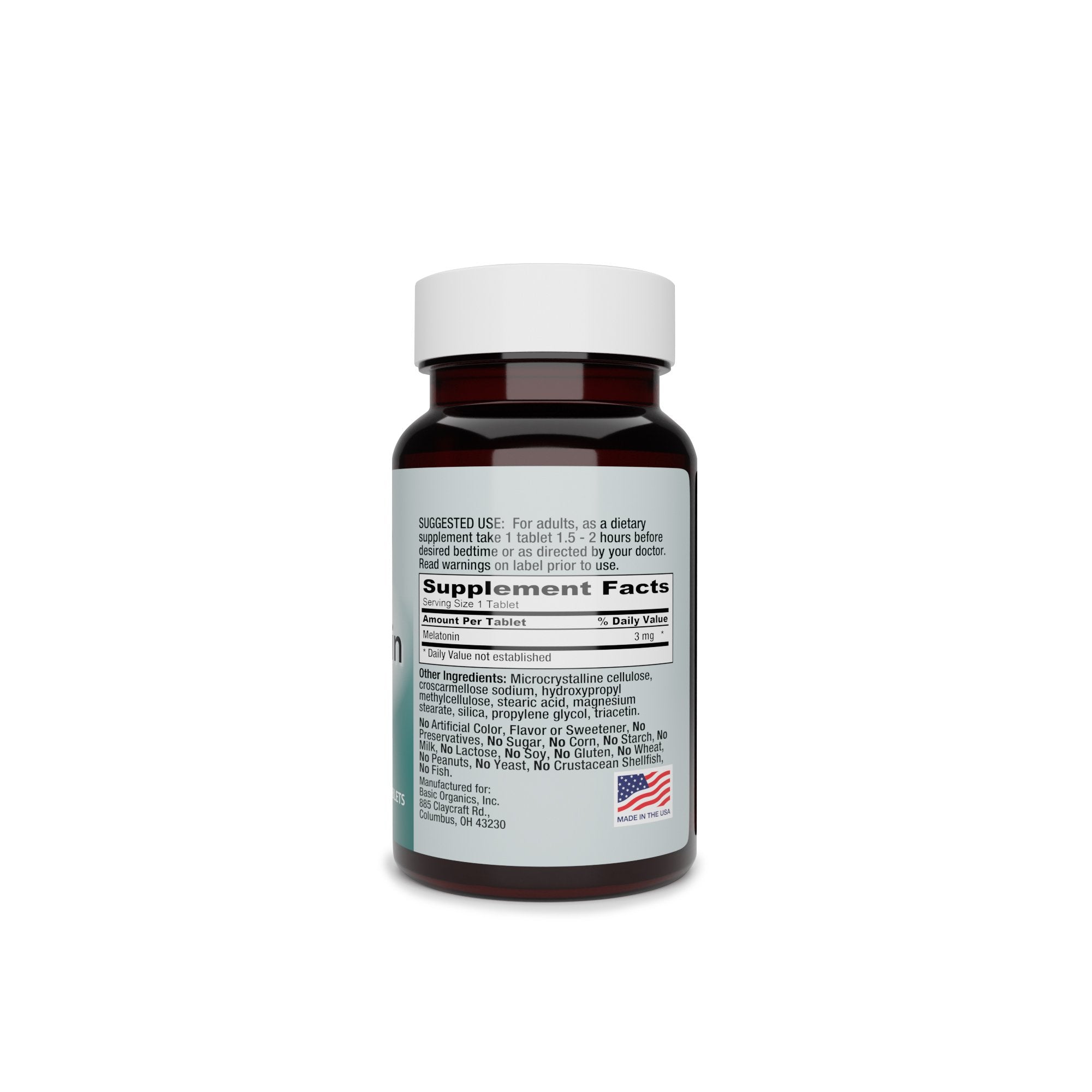 Basic Organics Melatonin Natural Sleep Aid-Natural Sleep Aid Basic Organics 60 per Bottle Tablet 3 mg Strength
