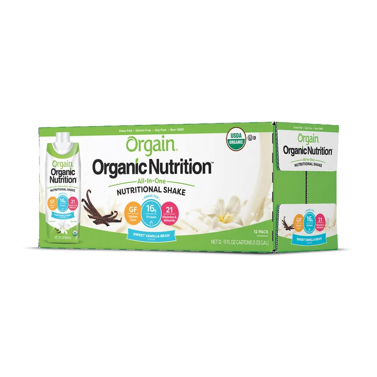 Orgain Organic Nutrition Vanilla Nutritional Shake, 11-ounce carton-Oral Supplement Orgain Organic Nutritional Shake Sweet Vanilla Bean Flavor Liquid 11 oz. Carton