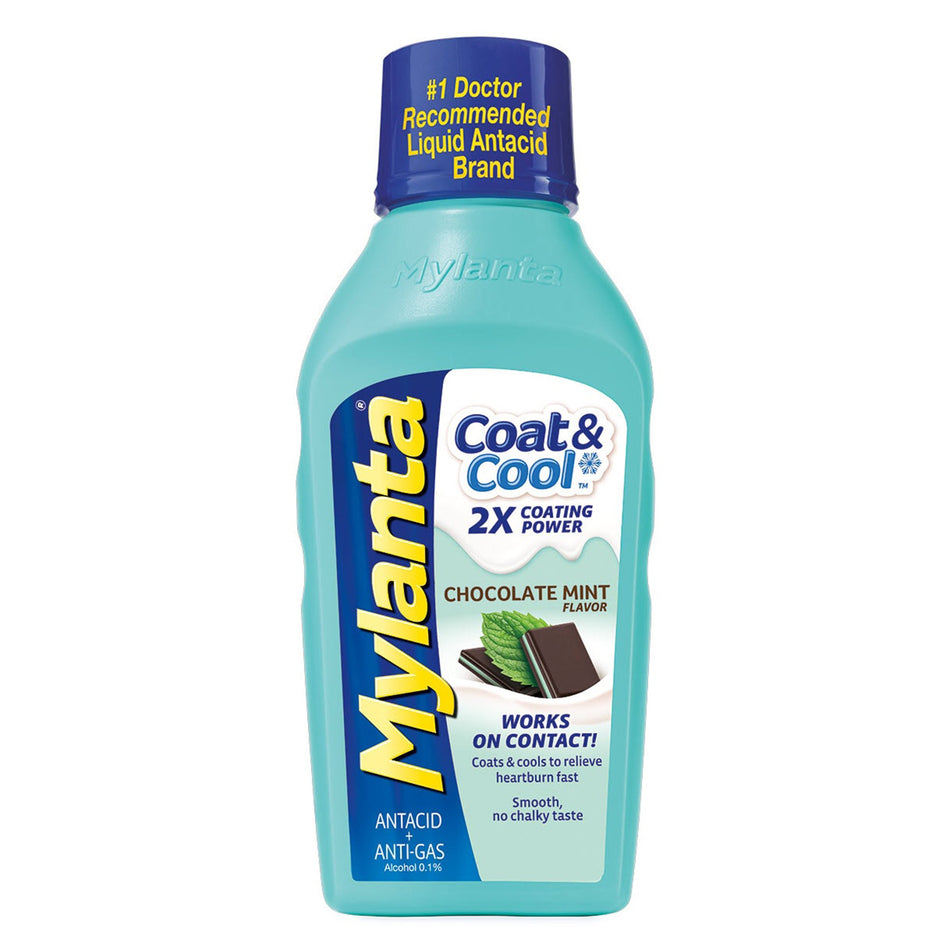 Mylanta Coat & Cool Antacid + Anti-Gas Liquid, Chocolate Mint Flavor-Antacid Mylanta Liquid 12 oz.
