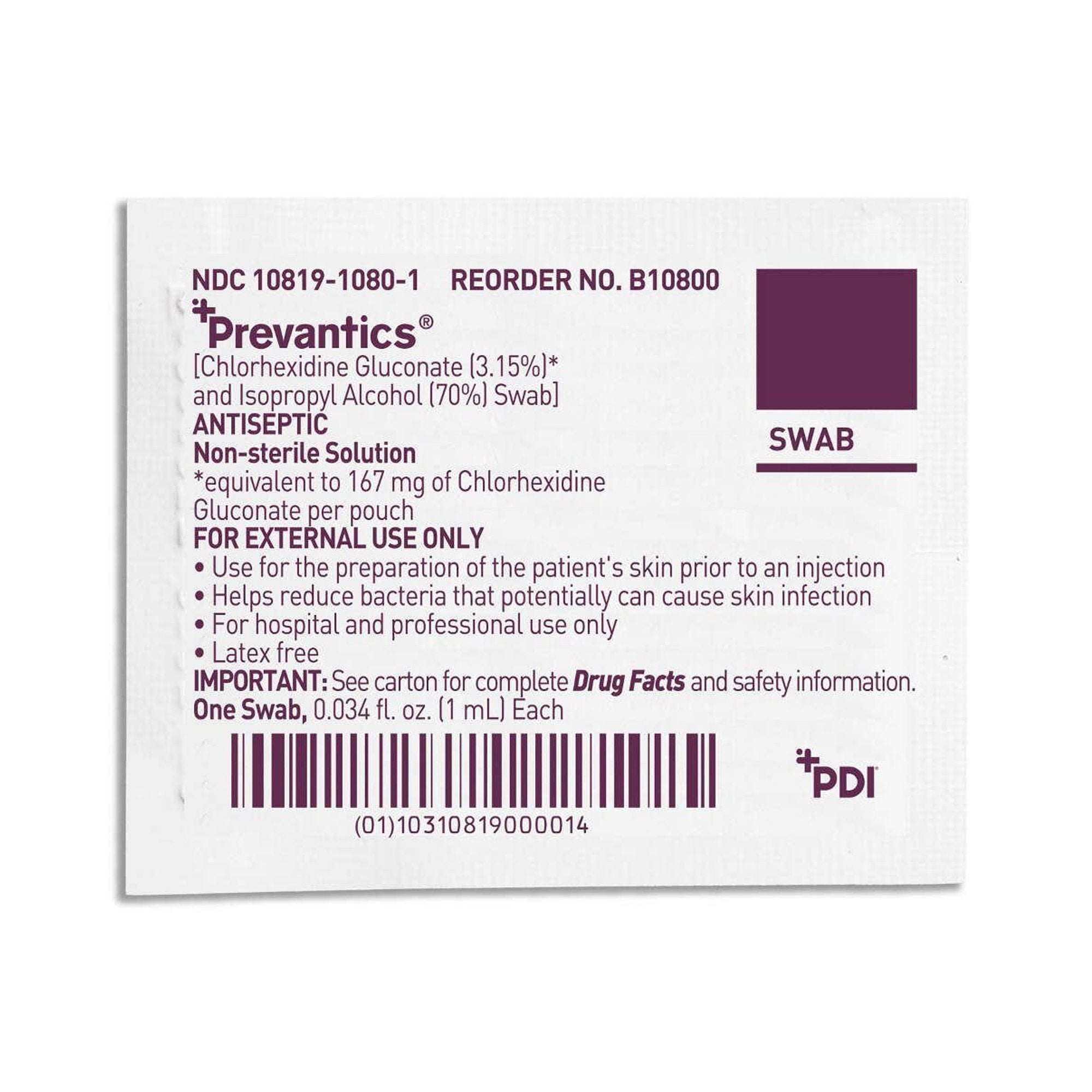 Prevantics� Swab-Antiseptic Prep Pad Prevantics� 3.15% / 70% Strength CHG (Chlorhexidine Gluconate) / Isopropyl Alcohol Individual Packet NonSterile
