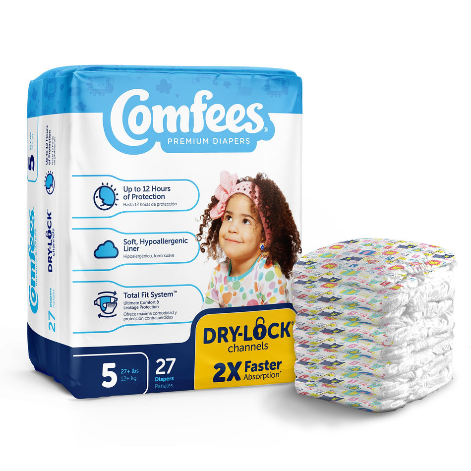 Attends Comfees Premium Baby Diapers, Unisex, Tab Closure, Size 5-Unisex Baby Diaper Comfees Size 5 Disposable Moderate Absorbency
