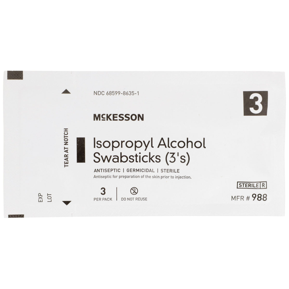 McKesson Impregnated Swabstick, 70% Isopropyl Alcohol-Impregnated Swabstick McKesson 70% Strength Isopropyl Alcohol Individual Packet Sterile