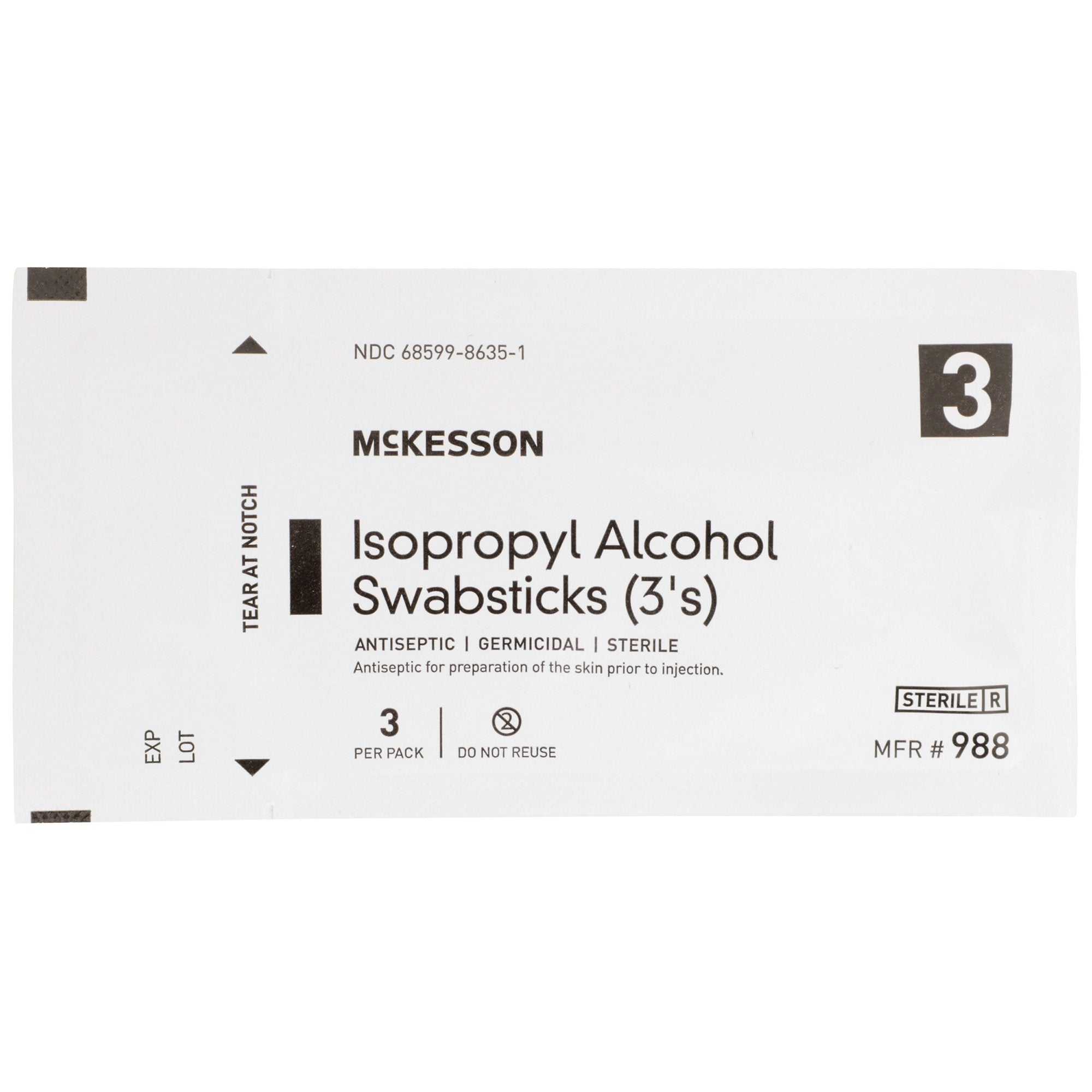 McKesson Impregnated Swabstick, 70% Isopropyl Alcohol-Impregnated Swabstick McKesson 70% Strength Isopropyl Alcohol Individual Packet Sterile