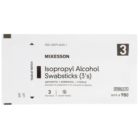 McKesson Impregnated Swabstick, 70% Isopropyl Alcohol-Impregnated Swabstick McKesson 70% Strength Isopropyl Alcohol Individual Packet Sterile