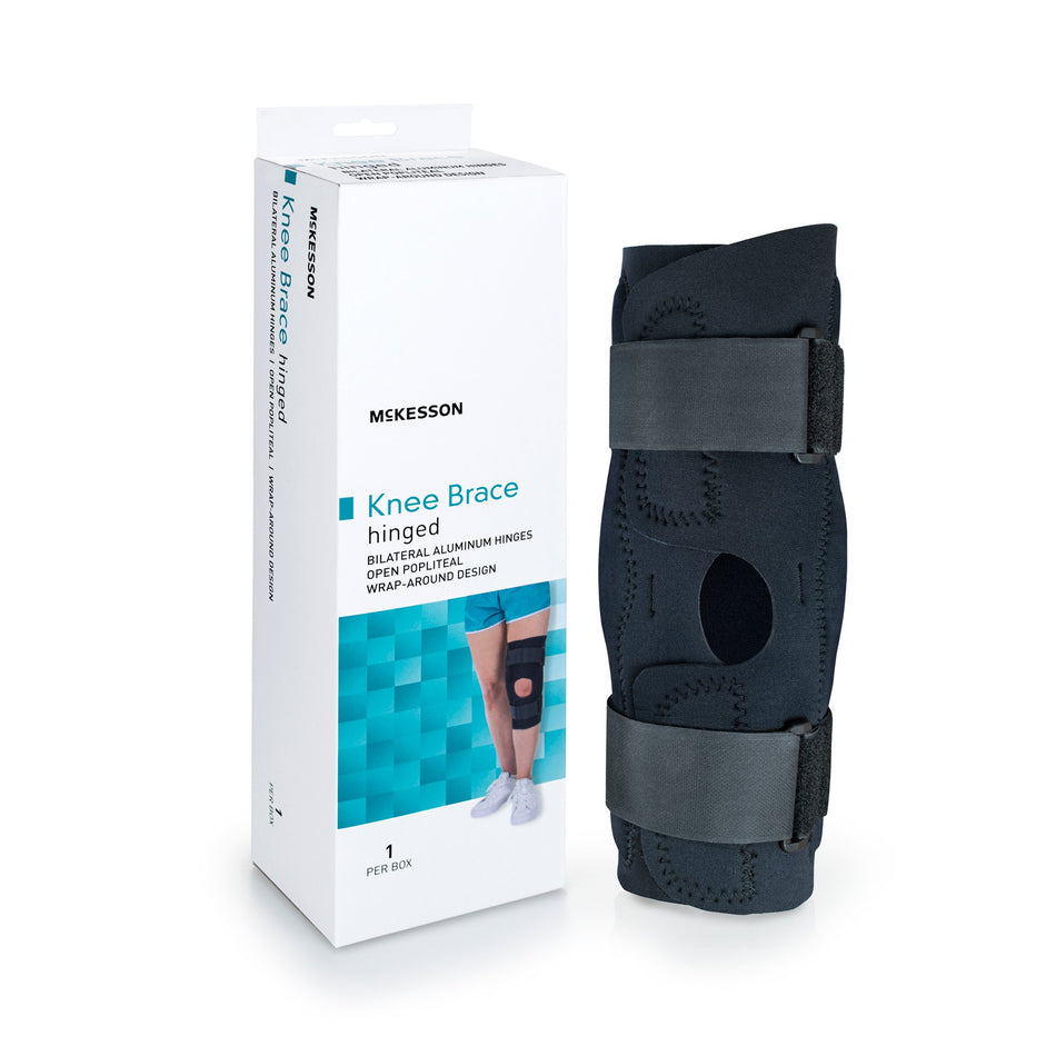 McKesson Hinged Knee Brace, Large-Knee Brace McKesson Large Wraparound / Hook and Loop Strap Closure with D-Rings 20-1/2 to 23 Inch Circumference Left or Right Knee