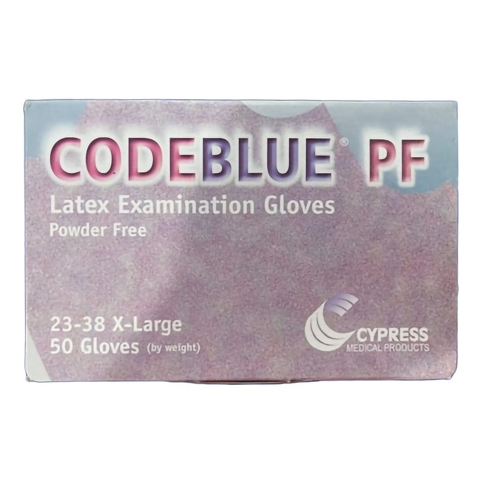CodeBlue PF Latex Extended Cuff Length Exam Glove, Extra Large, Blue-Exam Glove CODEBLUE PF X-Large NonSterile Latex Extended Cuff Length Fully Textured Blue Not Rated