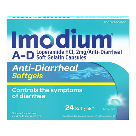 Imodium A-D Anti-Diarrheal Softgels-Anti-Diarrheal Imodium A-D 2 mg Strength Caplet 24 per Box