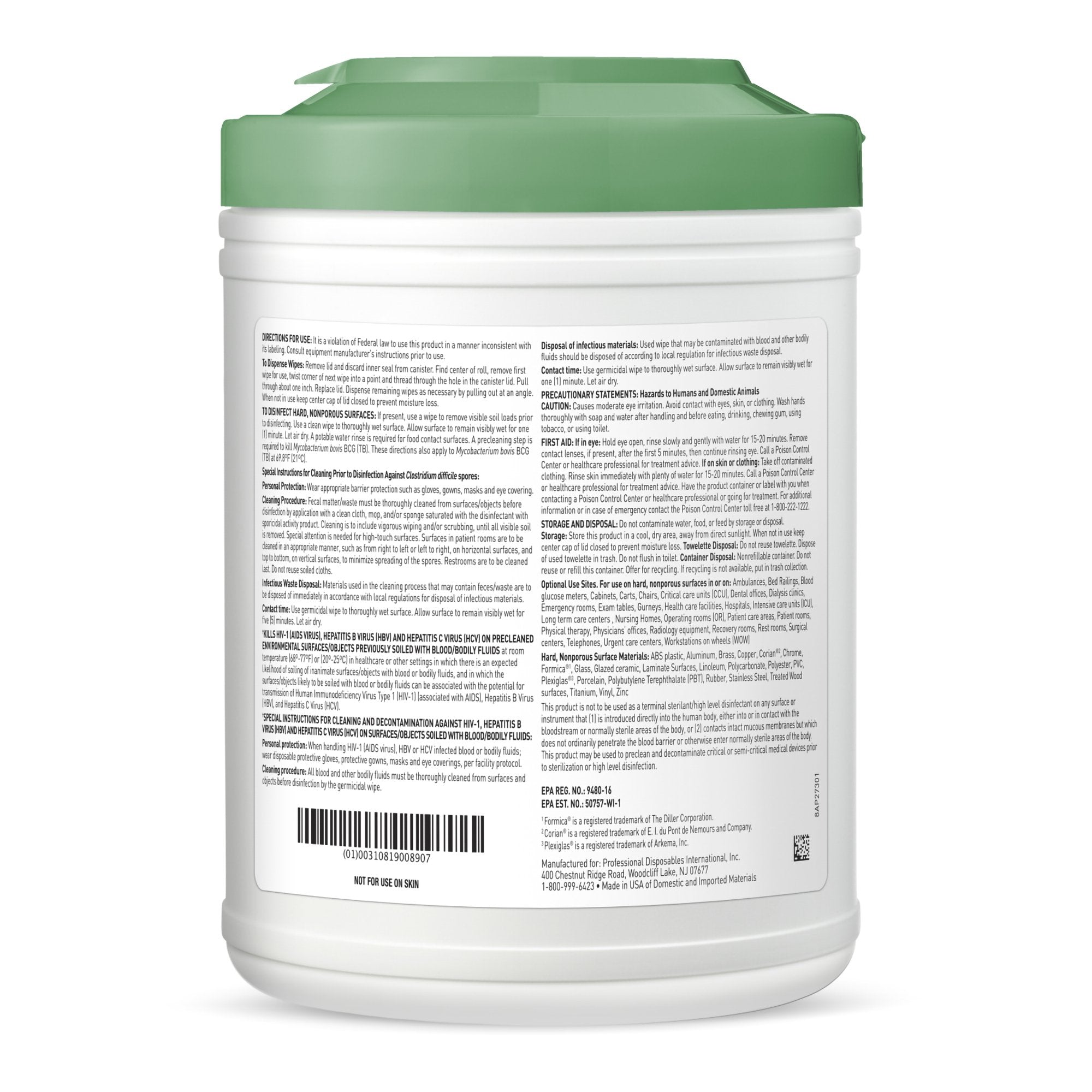 Sani-HyPerCide Large Germicidal Disinfectant Wipes, Canister, 160 ct.-Sani-HyPerCide Surface Disinfectant Cleaner Premoistened Germicidal Manual Pull Wipe 160 Count Canister Vinegar Scent NonSterile