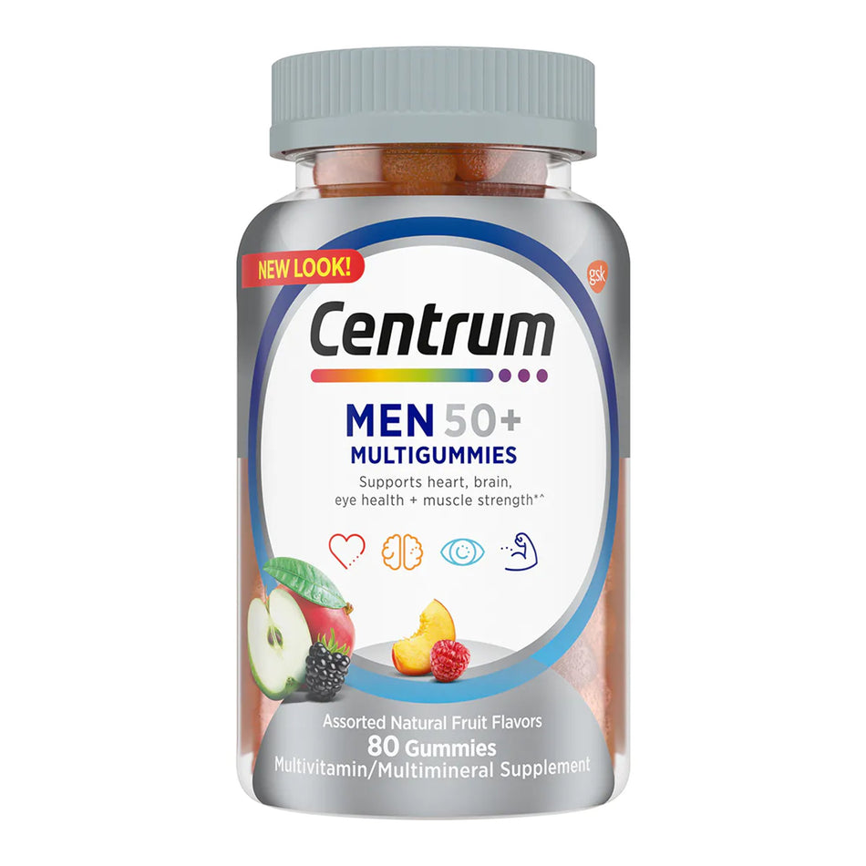 Centrum Men 50+ MultiGummies Assorted Natural Fruit Flavors-Multivitamin Supplement Centrum Men 50+ Gummy 80 per Bottle Fruit Flavor
