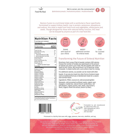 Oral Supplement Restore Fusion Renal Support Vanilla Berry Flavor Powder 16 oz. Pouch
