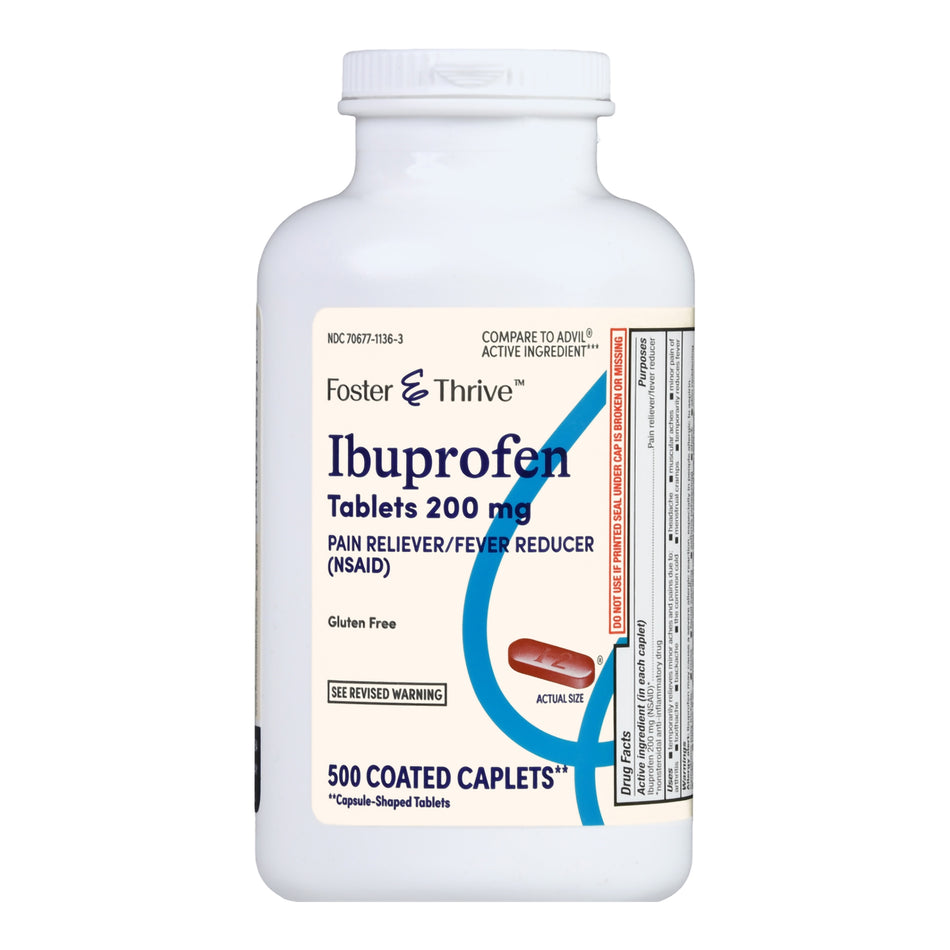 Foster & Thrive Ibuprofen 200 mg Coated Caplets-Pain Relief Foster & Thrive 200 mg Strength Ibuprofen Caplet 500 per Bottle