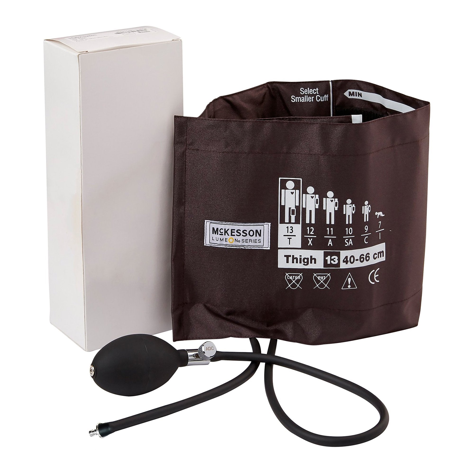 McKesson Lumeon Blood Pressure Cuff and Bulb, Nylon Cuff, extra large Cuff, Brown, 40 - 66 cm, Thigh-Reusable Blood Pressure Cuff and Bulb McKesson LUMEON 40 to 66 cm Leg Nylon Cuff Thigh Cuff