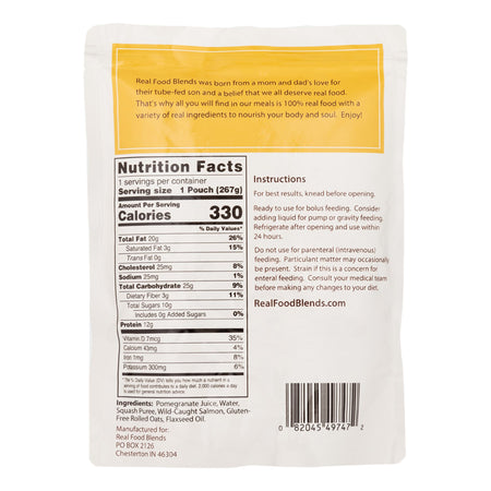 Real Food Blends™ Salmon, Oats & Squash Puree for Tube Feeding, 9.4-ounce pouch - Nutritionals and Feeding Supplies>Nutrit...