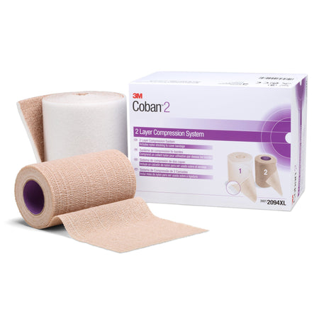3M Coban 2 Self-adherent / Pull On Closure Two-Layer Compression Bandage System-2 Layer Compression Bandage System 3M Coban 2 4 Inch X 3-4/5 Yard / 4 Inch X 6-3/10 Yard Self-Adherent / Pull On Closure Tan / White NonSterile 35 to 40 mmHg