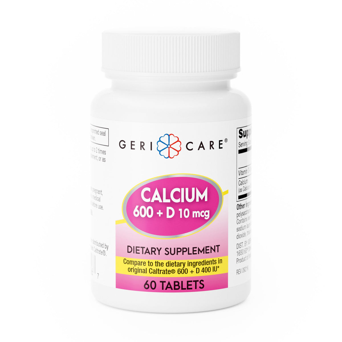 Geri-Care Calcium 600 + D Dietary Supplement-Joint Health Supplement Geri-Care Calcium / Vitamin D 600 mg - 400 IU Strength Tablet 60 per Bottle