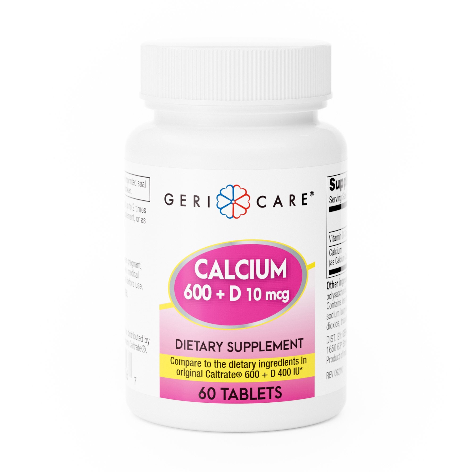 Geri-Care Calcium 600 + D Dietary Supplement-Joint Health Supplement Geri-Care Calcium / Vitamin D 600 mg - 400 IU Strength Tablet 60 per Bottle
