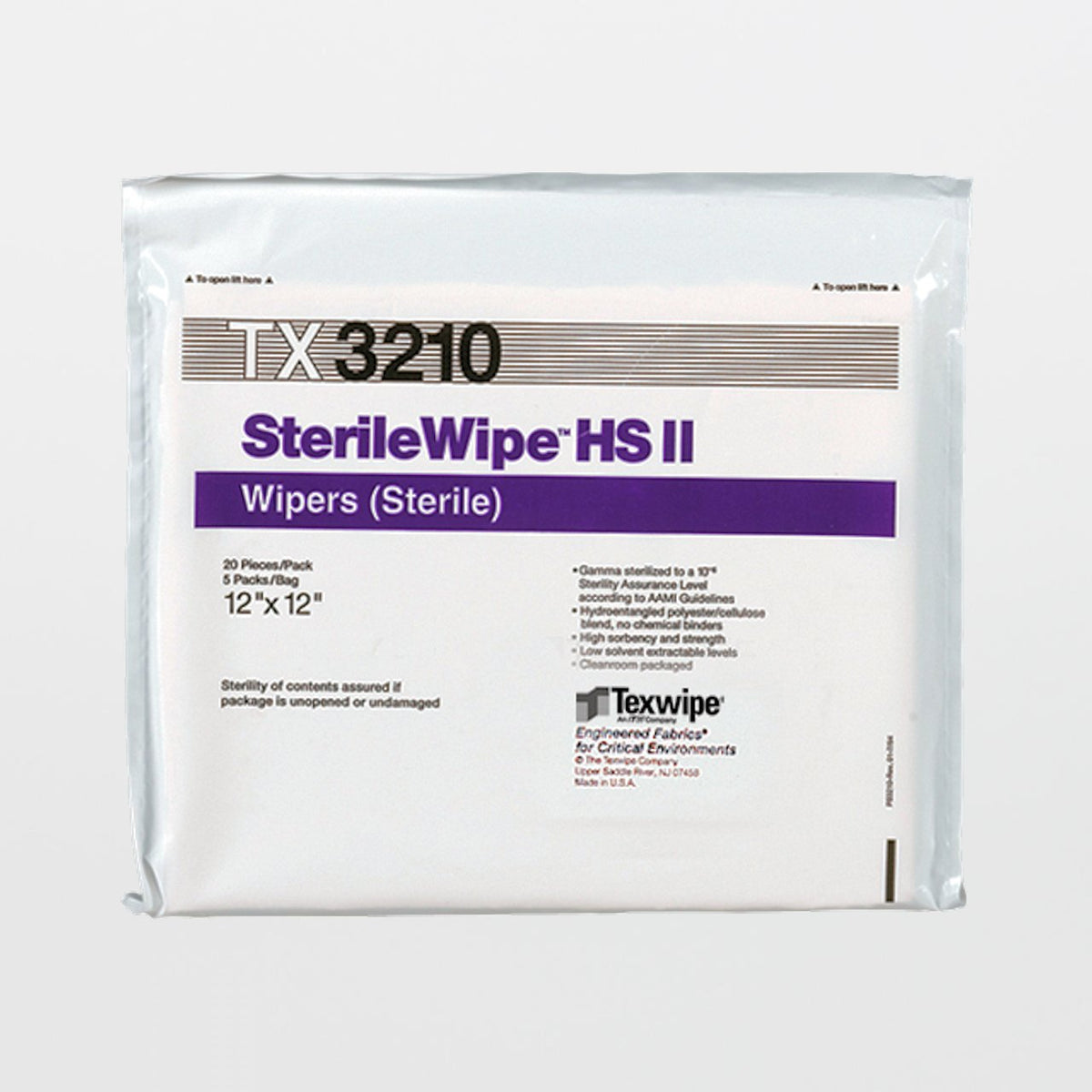 SterileWipe Cleanroom Wipe, 12 x 12 Inch-Cleanroom Wipe SterileWipe ISO Class 5 - 8 White Sterile 45% polyester / 55% Cellulose Nonwoven 12 X 12 Inch Reusable