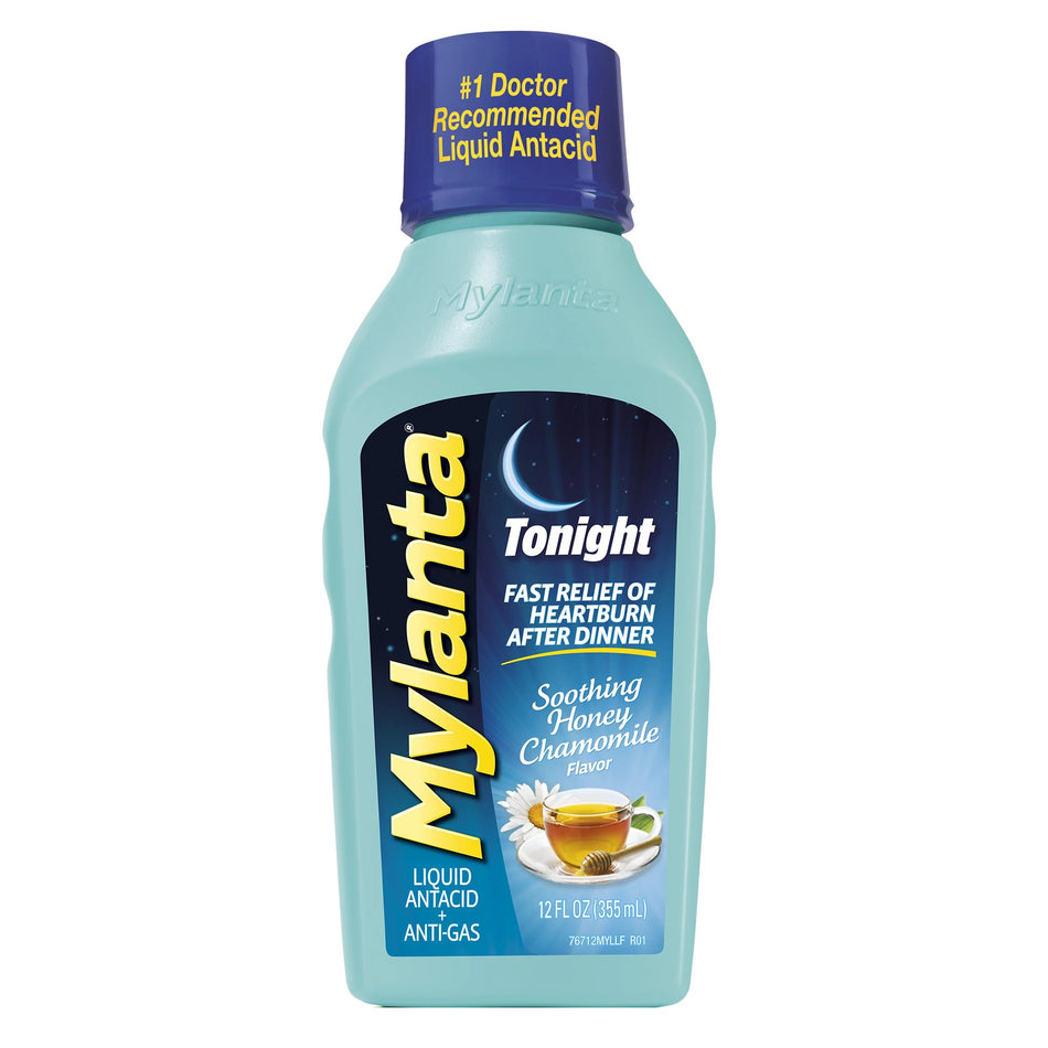 Mylanta Tonight Liquid Soothing Honey Chamomile Flavor, 12-ounce bottle-Antacid Mylanta Tonight 800 mg / 270 mg / 80 mg Strength Liquid 12 oz.